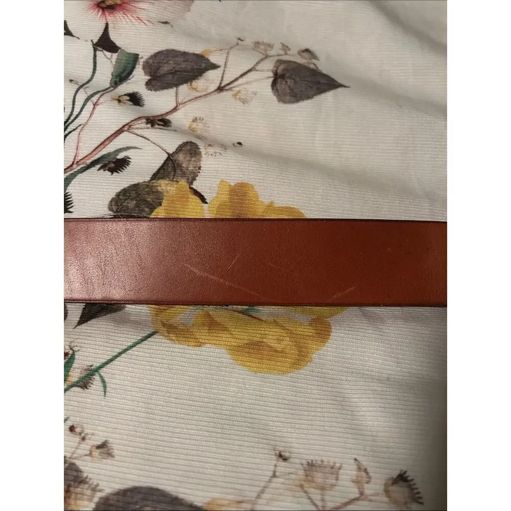 VTG Ralph Lauren Tan Leather Belt Brass Anchor Emblem Buckle XL